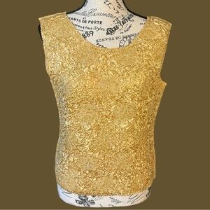 Rafael Yellow Gold Embellished Sleeveless Crinkle Blouse Size Small